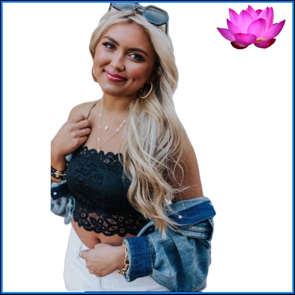 BLACK LACE FLORAL CROCHET SPAGHETTI-STRAP BRALETTE Sz MEDIUM - Picture 4 of 13